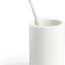 White Resin Bathroom Tumbler Cup - White Toothbrush Holder, 4x2.75 Inch, 12oz Capacity, Minimalist Vanity Countertop Organizer