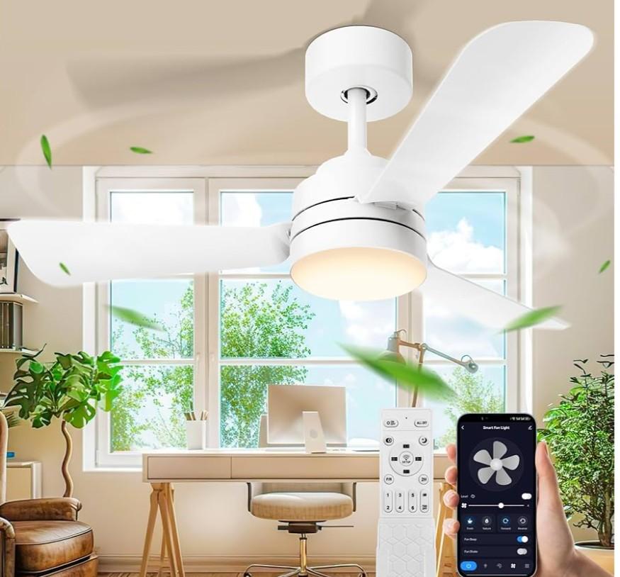 28"Ceiling Fans with Lights, Flush Mount Ceiling Fans with Light and Remote,Easy-to-install,Reversible,3000K-6500K,Dimmable,6 Wind Speed, Small ceiling fan light for Bedroom, Kitchen, Garage, White 28"Ceiling Fans with Lights, Flush Mount Ceiling Fans with Light and Remote,Easy-to-install,Reversible,3000K-6500K,Dimmable,6 Wind Speed, Small ceiling fan light for Bedroom, Kitchen, Garage, White