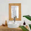 Boho Rattan Wall Mirror Wooden Framed Rectangle Mirror Rattan Decorative Farmhouse Hanging Mirror for Bathroom Vanity Entryway Living Room Home Wall Decor - 23.82" x 1.78" x 31.5"