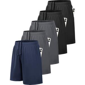 MLYENX 5 Pack Boys Athletic Shorts Active Performance Youth Kids Basketball Shorts Quick Dry with Elastic Waist Pockets, Size: Small