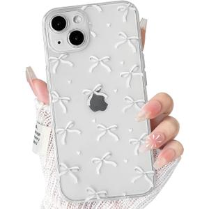 NITITOP Compatible with iPhone 13 Mini Case Clear Cute Bow Knot Design for Women Girls Stylish Bowknot Durable Soft TPU Slim Protection Phone Cover - White Little Bow