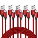 etguuds USB A to USB C Cable 5-Pack (3/3/6/6/10 ft), Fast Charging Type C Charger Cord for iPhone 17 16 15 Pro Max Plus Air, Samsung Galaxy S25 S24 S23 S22 S21 S20 A56 A17 A16, Pixel, Moto G, Red