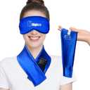 2PCS Cooling Eye Mask and Neck Ice Wrap,Cold Gel Eye Ice Pack for Sleep,Cooling Mask for Eyes,Reusable Ice Eye Patch Cold Compress for Puffy Eyes,Headache,Dark Circles,Migraines Relief,Blue