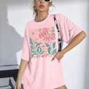 Boho Oversized Shirt Women Vintage Floral Shirts Daisy Flower Tshirt Wildflower Graphic Tees Casual Loose Tops (Pink, L)