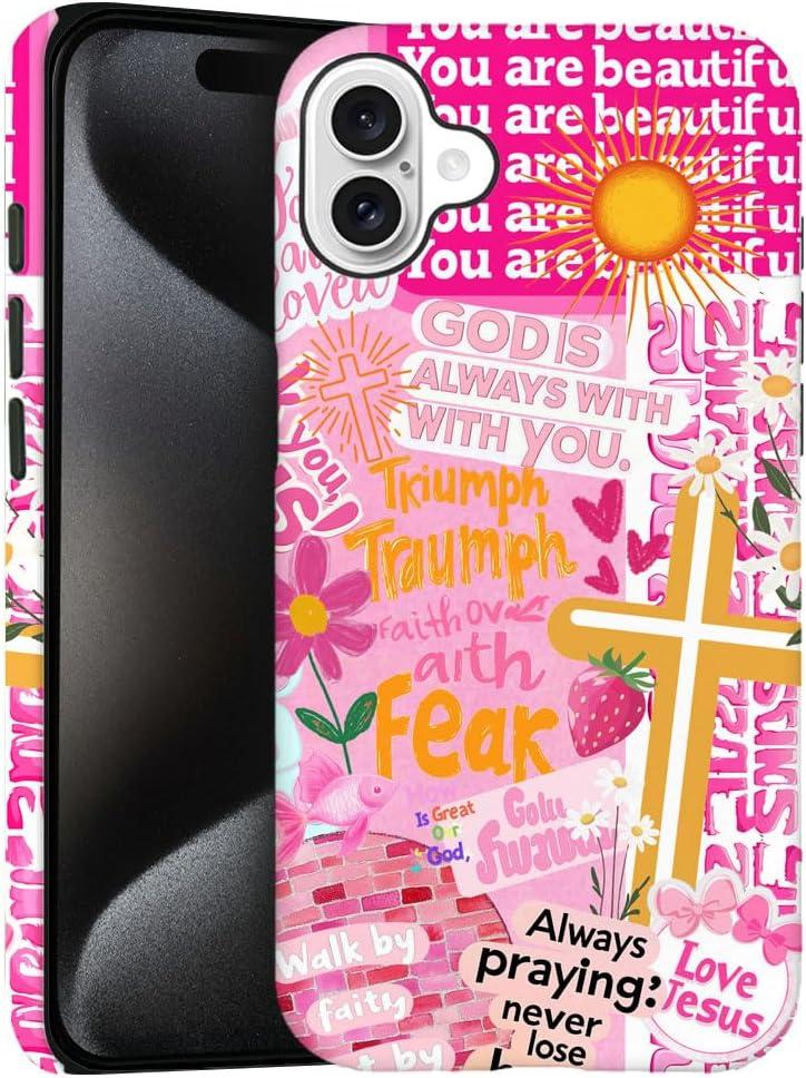 Case for iPhone 16,Collage Bible Verse Jesus Phone Case Slim Silicone Shockproof Cover for Girls Women（Frosted & Durable）