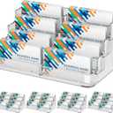 MaxGear 4 Pack Acrylic Business Card Holder for Desk, Clear Desktop Business Card Display Stand with 8 Pockets, 4-Tier Freestanding Card Organizer for Office, Reception, Countertop