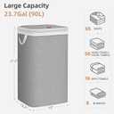 STORAGE MANIAC Metal Frame Laundry Hamper with Lid, 90L Tall Laundry Baskets with Removeable Bag, Large Clothes Hamper with PU Tag, Laundry Bin for Dorm, Collage, Bathroom, Bedroom, Gray