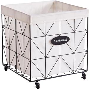 Mxfurhawa Laundry Hamper,Collapsible Laundry Basket Large Capacity Metal Laundry Hamper with Removable Liner, Rolling Wheels and Collapsible Design for Clothes Storage and Organization (210L BLACK)