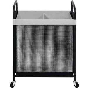 STO STO Laundry Hamper 2 Section, 100L Rolling Laundry Sorter Cart with Removable and Washable Liner Bag, Clothes Hamper with Wheels and Metal Handle for Laundry Room and Bedroom, Gray (23.1"L x 13.8"W x 29.1"H)