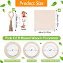 8 Sets Boho Placemats Set Round Woven Placemats, Cloth Napkins, Wood Bead Napkin Rings, White Table Runner with Tassel and Farmhouse Rustic Cotton Burlap for Kitchen (Style 1)
