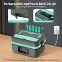 Electric Heated Lunch Box for Adults, EDCERATY Rechargeable 60W Self-Heating Food Warmer with 1L Stainless Steel Container, Fork, Spoon and Insulated Carry Bag for Work Men Car Truck(Grey+Green) (1Pack)