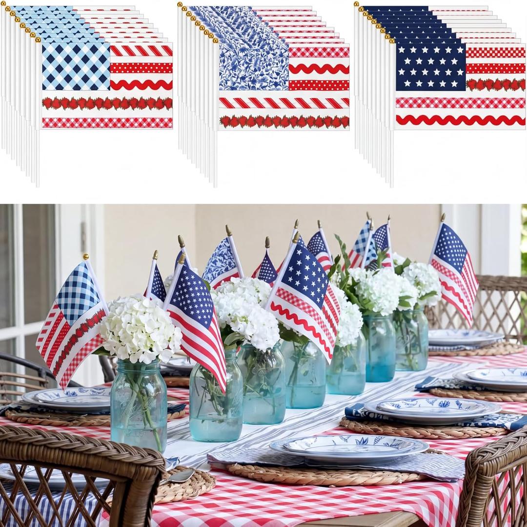 Peryiter 24 Pcs Vintage Small American Flags on Stick 4x6 Inch Mini American Hand Held Flags 4th of July Decor for Farmhouse 250th Anniversary Patriotic Memorial Day Independence Day Decor