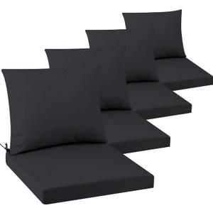 Outdoor Seat Cushion Set 22 x 22 In, Water-Resistant & Fade-Resistan, Patio Furniture Cushions with Removable Cover Deep Seat & Back Cushion with Handle and Adjustable Straps for Chair Sofa,4PC