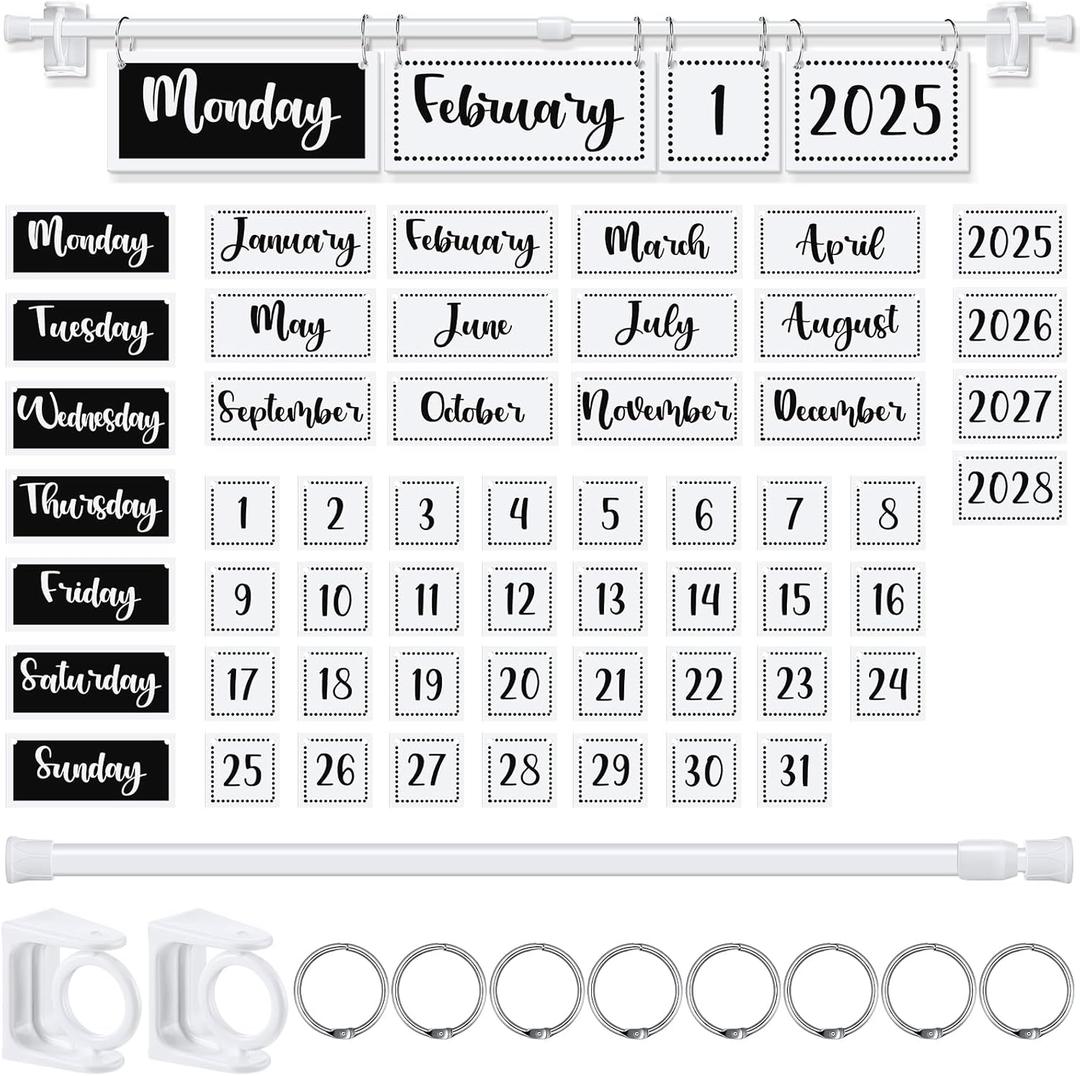Kosiz Calendar Bulletin Board Set Classroom Flip Calendar with Holder Include 53 Date Cards Set with Adjustable Holder for School Classroom Home Decoration Back to School Supplies(Simple)