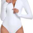 RELLECIGA Women's One Piece Swimsuits Long Sleeve Rash Guard UV Protection Surfing Swimsuit Bathing Suit (White) S