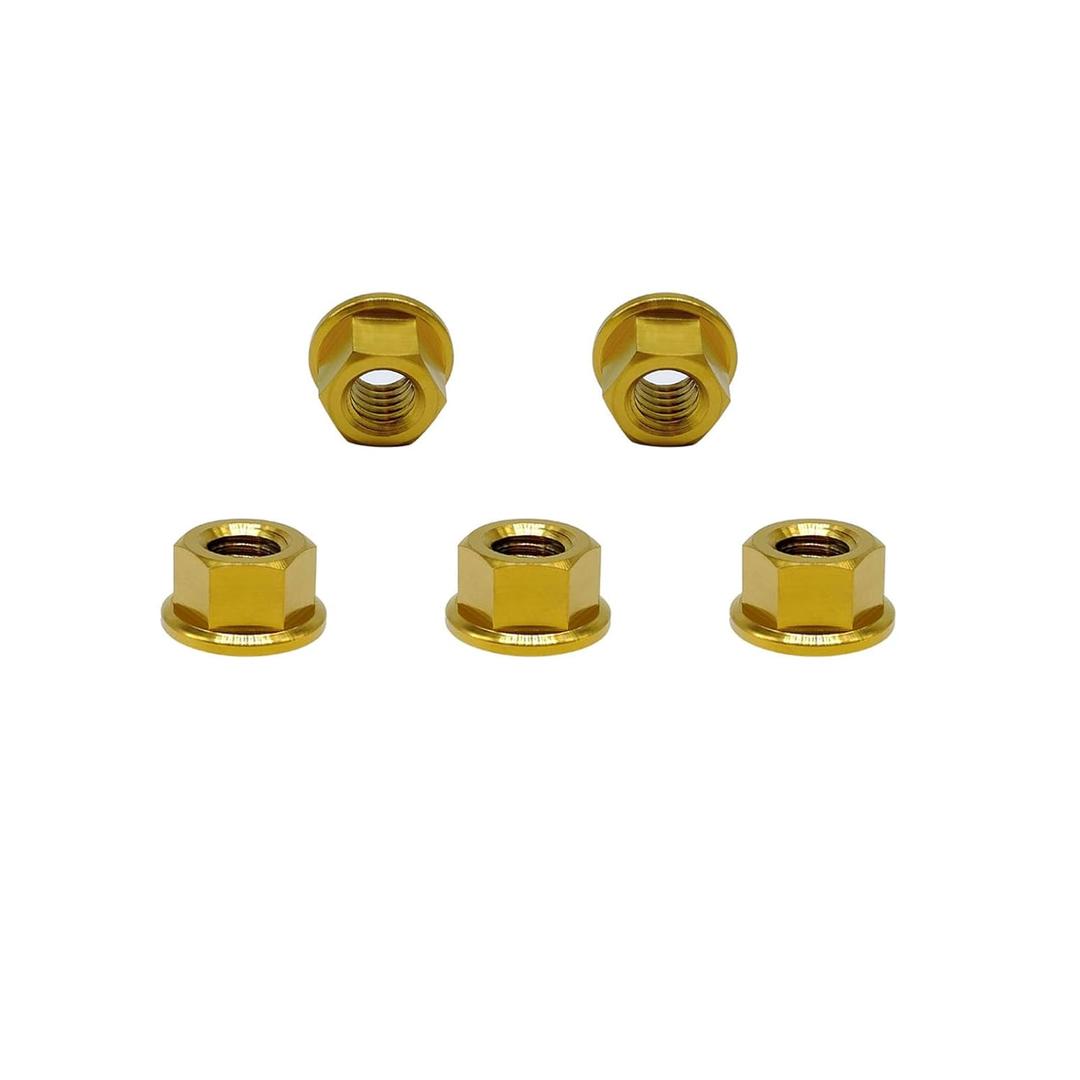 RISON Titanium Flange Nut M10x1.5mm Titanium Sprocket Nut Gold 6AL4V Nut for Motorcycle 5PCS