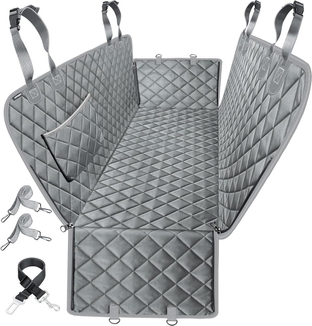 URPOWER Seat Cover for Dog 100% Waterproof Pet Seat Cover Hammock 600D Heavy Duty Scratch Proof Nonslip Durable Soft Pet Back Seat Covers for Cars Trucks and SUVs, Gray 