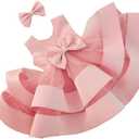 3M-6T Toddler Girl Bowknot Backless Tutu Gown Ruffle Lace Tulle Dress Baby Party Dresses with Headwear (Pink, Small)