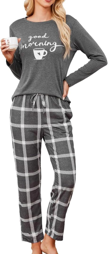 difficort Womens Pajama Sets Long Sleeve Sleepwear Soft Pjs Nightwear Lounge Sets with Pockets (L)