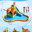 Dinosaur Inflatable Water Slide Park - 7 in 1 Bounce House with Slide, Jump Area, Splash Pool, Climbing Wall & Basketball Hoop | 480W Blower Included | Indoor/Outdoor Backyard Play for Kids 3-10