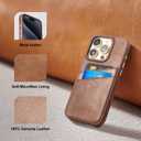 LUCKYCOIN Genuine Leather Wallet Phone Case for iPhone 15 Pro, Phone Purse with 2 Credit Card Holder, Compatible with iPhone 15 Pro, Metal Button Bumper Protective Shockproof Cover Dark Brown