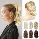 Ponytail Extension, 14" Claw Clip in Ponytail Hair Extensions Natural Soft Synthetic Layered Wavy Pony Tail Hair Pieces for Women - Bright Golden with Light Ends