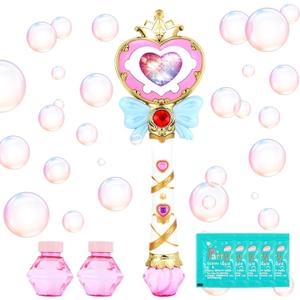 Princess Automatic Bubble Wand Solution for Toddler Kid Toy Age 1 2 3 4 5 6 7 8 1yr Year Old Little Girl Gift Blower Machine Outdoor Juegos Juguetes Burbujas Niñas Easter Pink