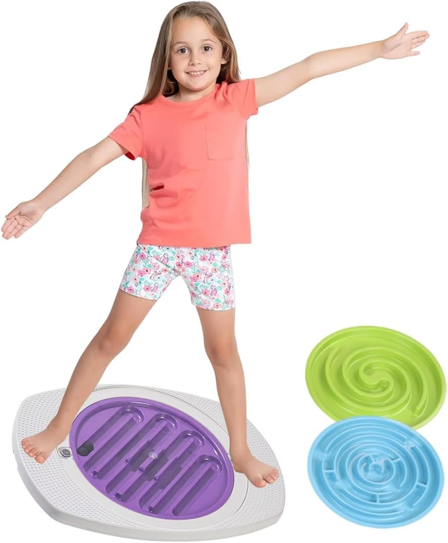 Balance Board for Kids, 20 inch Maze Rocking Seesaw with 2 Balls, 3 Replacement Labyrinth Boards, Toddler Wobble Board for Sensory Training, Non-Slip Pedals, Max Load 130 Lbs