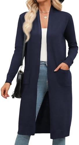 Zeagoo Women's Long Cardigan Sweaters Lightweight Sweater Long Sleeve Open Front Casual Knit Duster Cardigans with Pocket, M