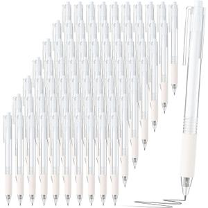 Motiskyy 100 Pcs 0.5mm Black Gel Ink Pens Bulk, Retractable Click Medium Point Ballpoint Pens Smooth Writing Comfortable Grip for Back to School Office Classroom Business Home Work(White,Modern)