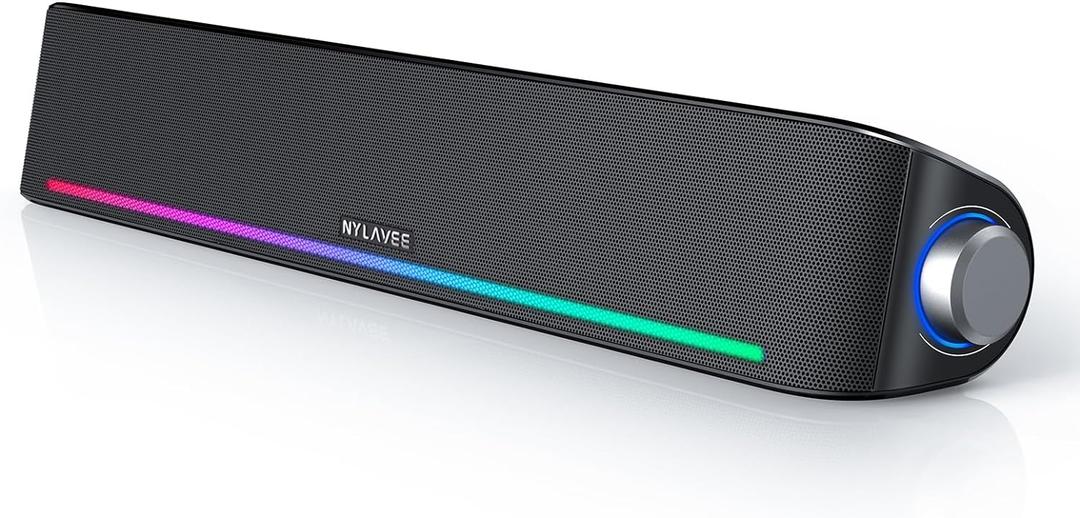 Nylavee Computer Speakers, Hi-Fi Sound Quality Computer Sound Bar, Bluetooth 5.0 & 3.5mm Wired PC Speakers with 4 Dynamic Lighting Modes, USB Powered Speakers for PC, Desktop, Laptops, Phones, Monitors, Xbox