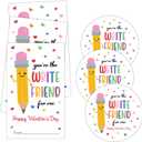 Happy Valentine's Day Sticker for Gift, You're The Write Friend for Me Theme Valentines for School Classroom, 20 Round & 20 Square,Fits for Gift Wrapping and Decoration Supplies (Pencil-1)