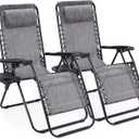 Sweetcrispy Zero Gravity Chairs, Set of 2 Portable Recliner Beach Camping Patio Outdoor Folding Lounge Chair with Cup Holder Trays and Adjustable Pillow for Poolside, Garden, Backyard, Lawn (Grey)