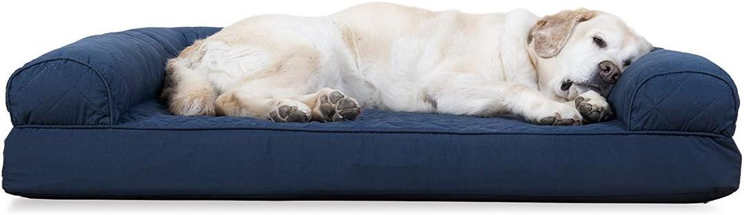 Furhaven Cooling Gel Dog Bed for Large Dogs w/ Removable Bolsters & Washable Cover, For Dogs Up to 95 lbs - Quilted Sofa - Navy (Blue), Jumbo/XL