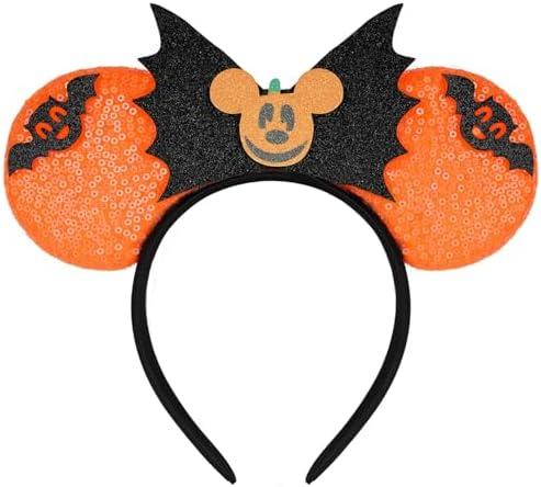HAMUTH Bat Ears Headband, Mouse Ears Headband for Women Girls Boys, Orange Bat Ears for Party Trip Parks Cosplay Accessories