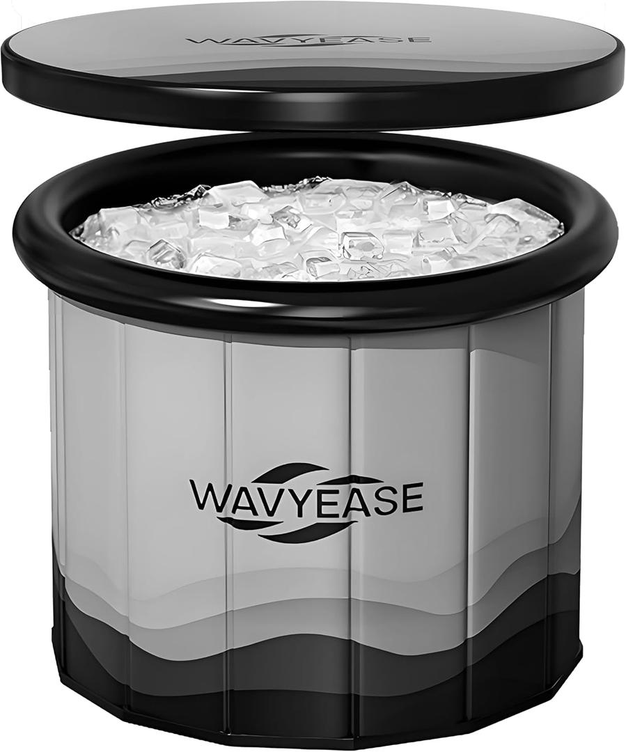 WAVYEASE® Upgraded Portable Cold Plunge Tub for Athletes & Adults | 100 GAL Foldable Ice Bath with Insulative Cover | Instant Setup for Indoor & Outdoor Recovery (Gray)