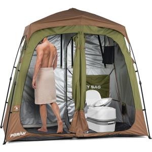 Porayhut Camping Shower Tent Deluxe Changing Room Easy Set Up Privacy Shelter,Large Toilet Tent with Floor Drain Design for Beach, Camping,Hiking with Stakes and Ropes for Stability, Avocado Green