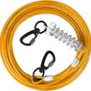 Steel Wire Dog Runner for Yard: 10/15/20/25/30 FT Durable Yellow Dog Chains; Up to 165 Lbs; Holds Large Dogs; Superior Clips