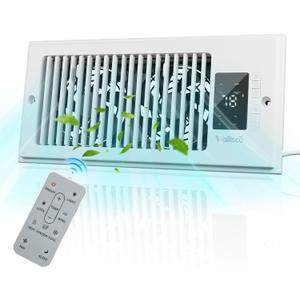 Register Booster Fan 4"x10", 10-Speed Quiet Vent Fan with Negative Ion, Thermostat & Remote, Enhances and Improves Heating & Cooling Efficiency, Air Vent Booster for Home Room Comfort, White