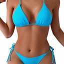 Tainehs Women's Sexy Halter Thong Bikini Tie Two Sides Bottom Triangle Bikini Swimsuits, Size: Medium