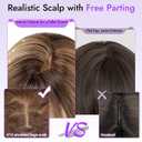 Eawwii Beginner-Friendly Wig with Bangs for Women Sandy Blonde Straight Face-Framing Layers Hairstyle 4x4 Realistic Scalp Glueless Synthetic Wigs Medium Length for Everyday Use