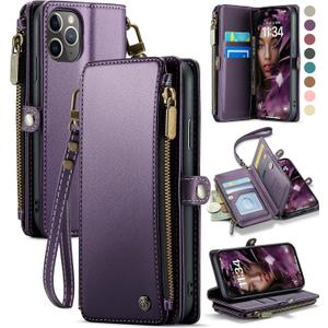 Defencase Compatible with iPhone 11 Pro Case Wallet with RFID Blocking Card Holder for Women Men, Soft PU Leather Magnetic Snap Flip Zipper Strap Wallet Phone Case Fit for iPhone 11 Pro 5.8", Purple
