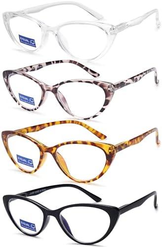 4 Pack Fashion Cat Eye Reading Glasses for Women, Computer Blue Light Blocking Readers Anti Glare Eyeglasses +0.75