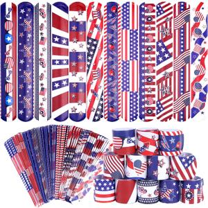Kolewo4ever 144 Pieces 4th of July Slap Bracelet Independence Day Wristbands American Flag Slap Bracelets Stars Stripes Flag Wristbands for Fourth of July Decorations