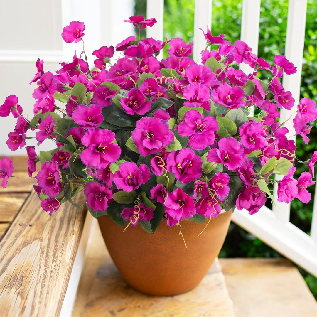 Fake Hibiscus Artificial Flowers for Outdoors Spring Summer Decoration, 6 Bundles Silk Hibiscus Flowers Bouquet UV Resistant Look Real Faux Plants for Outside Planter Front Door Porch Balcony, Fuchsia