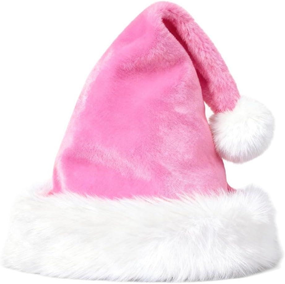 Velvet Christmas Hat for Kids,Santa Hat Xmas Hat Comfort Thicken Fur Holiday Hat (Pink)