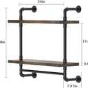 Helsin 24inch Industrial Pipe Shelving Bathroom Shelves Wall Mounted with Towel bar, 2 Tier Rustic Wood Floating Shelf, Metal Towel Rack Wall Shelf for Home & Bathroom (Brown, 24inch)