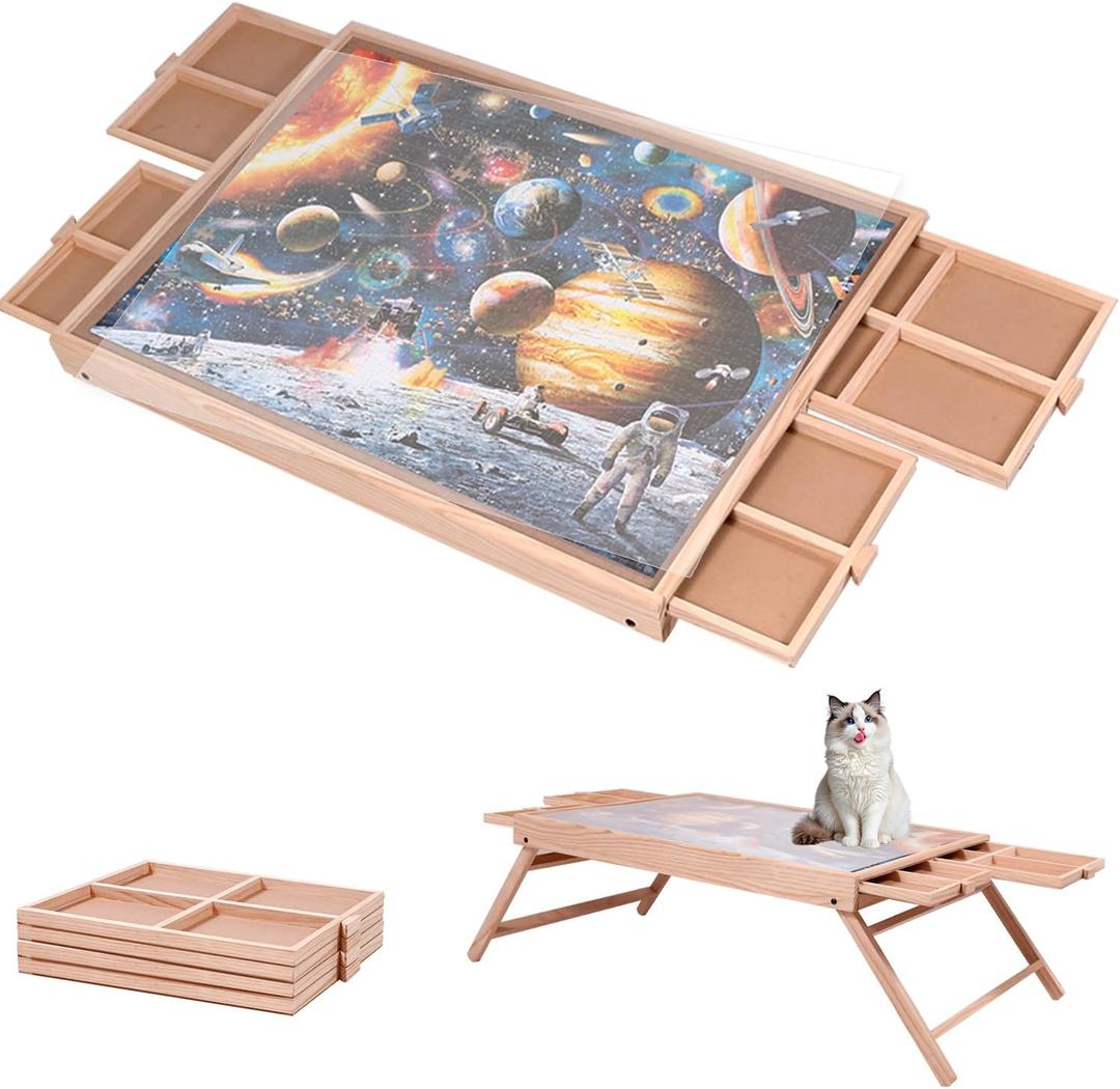 29.92"x22.04"Wooden Puzzle Table with Drawers Cover and Folding Legs,1000 Piece Jigsaw Puzzle Board,Gift for Loved Ones & Friends