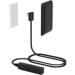 Flat Plug Power Strip Wall Outlet, 3 AC Outlets, Ultra Thin Extension Cord, Multi Socket Extender for Home Office, Dorm Room Essentials for Girls and Boys (Black 3ft)