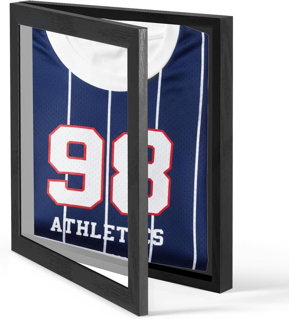 SHENLIU 13" x 13" T Shirt Display Frame, 1" Depth of Usable Space Shadow Box Black Wood T-Shirt Frame Wall Mount Display Case for T-Shirts Jerseys Memorabilia